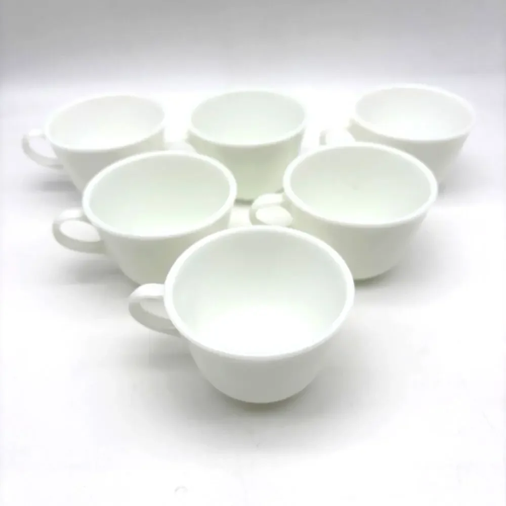 Lot of 6 1960s MCM Pyrex Corning Opal White Milk Glass C-Handle Teacups Mugs